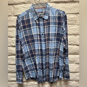 Men’s L Tasso Elba Long Sleeve Blue Plaid Shirt